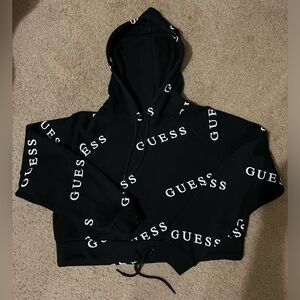 Black and white Guess cropped hoodie, size Large
